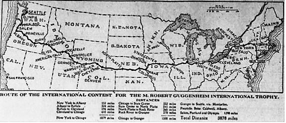 Route Map for the 1909 Ocean to Ocean race