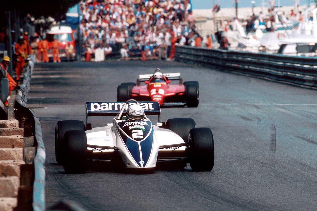 Patrese leading Pironi; Monaco GP 1982 (Autosport Pic)